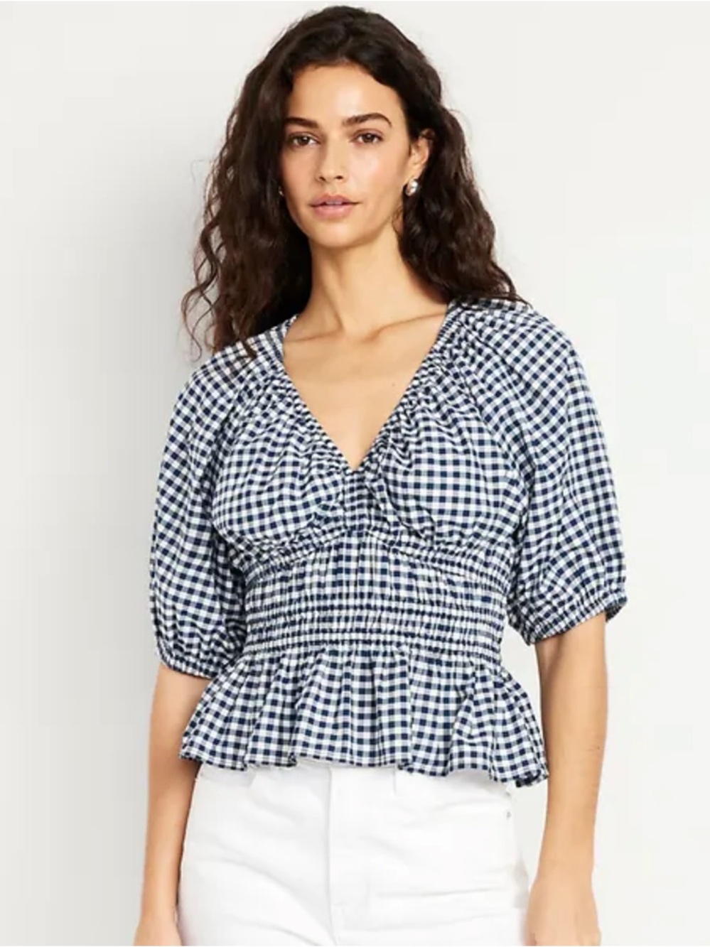Women’s Old Navy Gingham Smocked Peplum Top - Blue/White